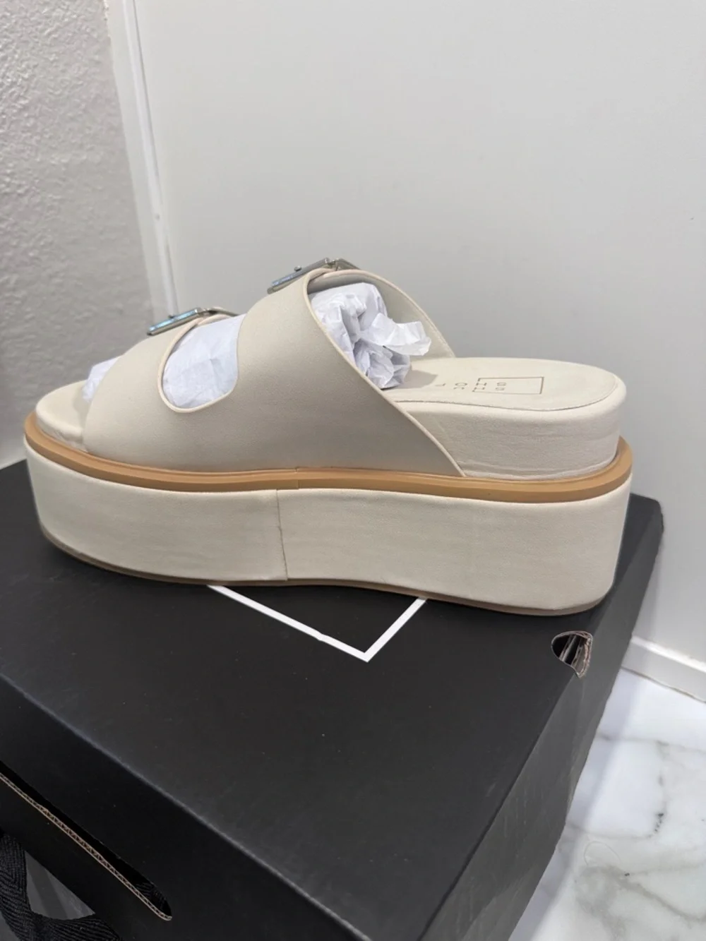 NWT SHUSHOP Lucinda Platform Slide Stone Sandal women’s size 7.5 - Picture 2 of 8